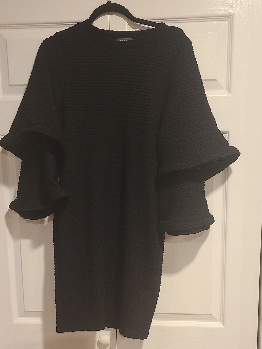 Gracia Black Textured Ruffle Sleeve Sweater Dress